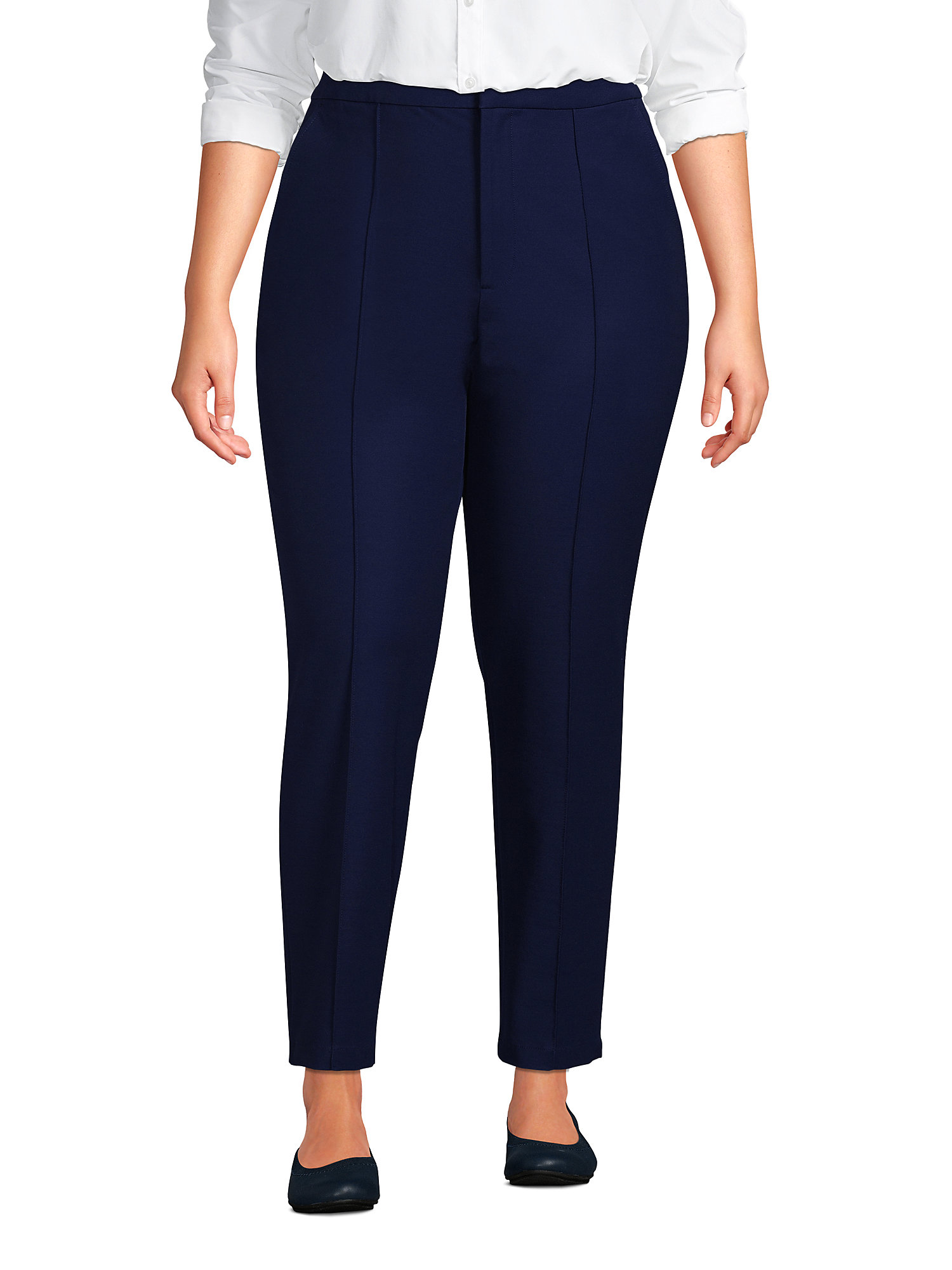 Lands' End Women's Plus Size High Rise Bi Stretch Pintuck Pencil Ankle