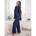 thumbnail image 3 of MINTREUS Lounge Sets for Women Knit Short Sleeve Tops and Long Pants Soft Comfy Pajamas Set Oversized 2 Piece Outfits S-4X, 3 of 8