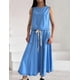 thumbnail image 3 of Conjunto de falda de algodón de 2 piezas, sin mangas, drapeada, para mujer, 3 of 5