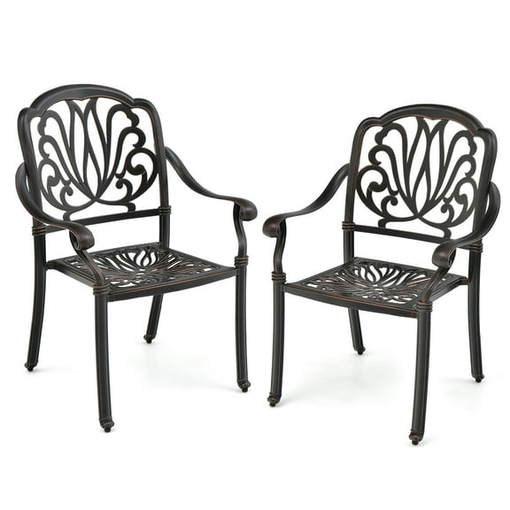 Gymax 2 Pieces Cast Aluminum Chairs Set of 2 Stackable Patio Dining Chairs w/ Armrests