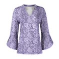 thumbnail image 3 of Women's Long Sleeve T-shirt 3/4 Length Sleeve Womens Tops V Neck Spring Shirts 2025 Petal Bell Sleeve Plus Size Boho Ethnic Style Tee Shirts,Purple Women's Long sleeve T-shirt XXXL, 3 of 6