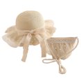 thumbnail image 1 of Sombrero de mujer con circunferencia de 56-58 cm, sombrero de verano con protección solar, sombrero de playa, sombrilla, sombrero de paja, sombrero de encaje de perlas y conjunto de bolso, 1 of 5