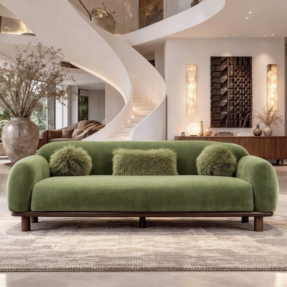 Aukfa 84" Contemporary Sofa, 3 Seater Couch for Living Room, Chenille, Green