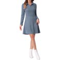thumbnail image 2 of INSPIRE CHIC Women's Faux Suede Lapel Neck Long Sleeve A-Line Dress XL Gray Blue, 2 of 6