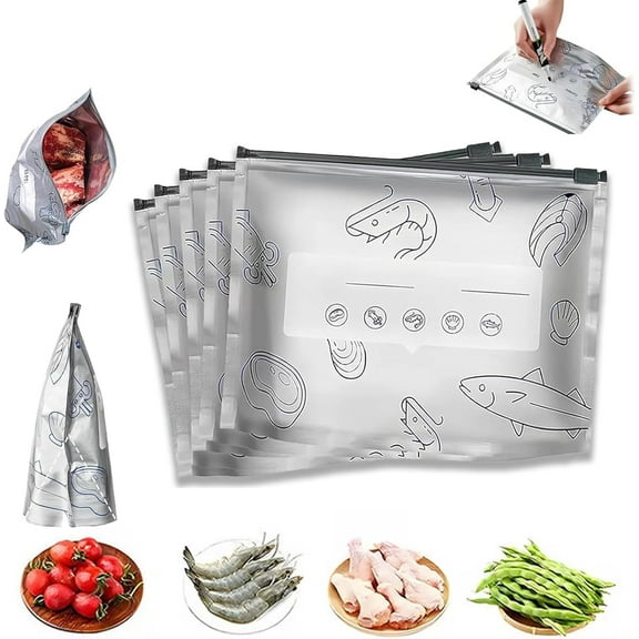Reusable Aluminum Foil Sealable Storage Bags – Durable, Reusable Aluminum Bags, Stand Up Foil Sealable Bag With Label And Zip Lock For Vegetable Fruit Meat