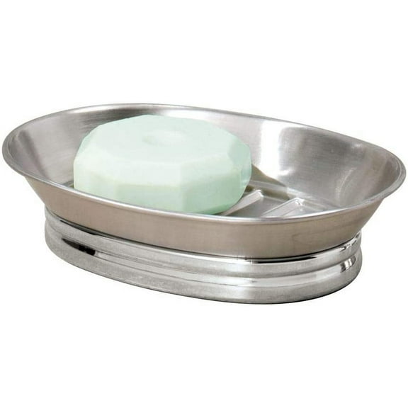iDesign York Metal Soap Saver, Holder Tray for Bathroom Counter, Shower, Kitchen, 4" x 5.5" x 1.5", Brushed Stainless Steel