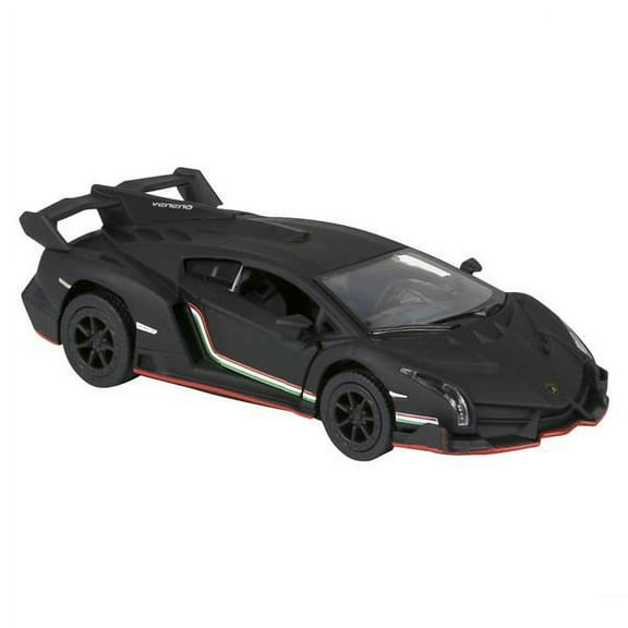 Rhode Island Novelty - Pull Back Die-Cast Metal Vehicle - MATTE LAMBORGHINI VENENO (Black)(5 in) 1:36 Scale