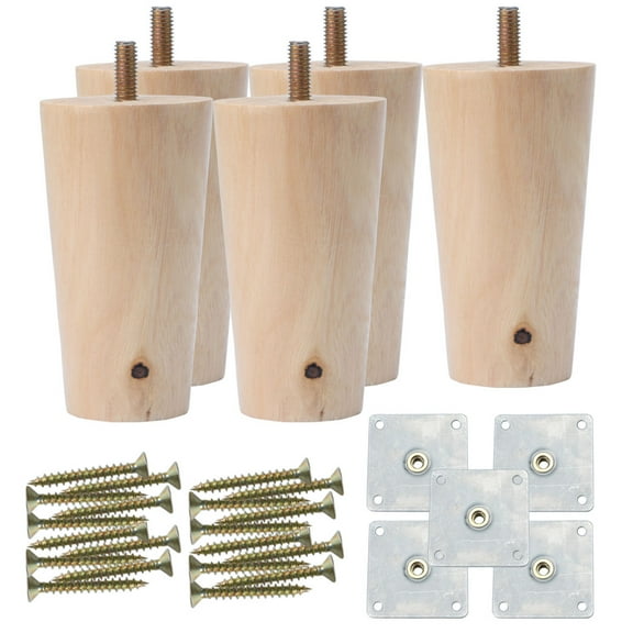 Uxcell 3" Wood Furniture Leg Chair Table Desk Feet Round Leg Replacement Set of 5