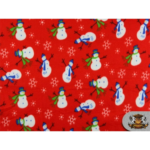 Fleece Printed Fabric SNOW MAN - RED / 58" Wide / Sold by the yard S-249