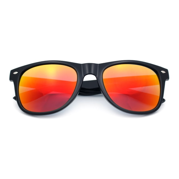 Mens Iconic Hipster Horn Rim Plastic Sunglasses [Black - Red Mirror]