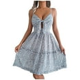 thumbnail image 1 of Vestido de Verano de las Mujeres Fragmentado Flor Arco V Cuello Madera Oído Grande Doblado Colgando Correa Vestido, 1 of 6