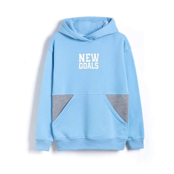 Bienzoe Boys Long Sleeve Hoodie: Kids Soft Knit Sweatshirt - Warm Hood - Lightweight for Spring Fall School Outdoor Blue Size 7