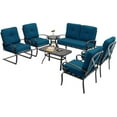 thumbnail image 5 of SUNCROWN 7 Pcs Outdoor Metal Furniture Set Patio Conversation Set, Loveseat, 2 Patio Dining Chairs, 2 Spring Chairs and 2 Coffee Tables with Peacock Blue Cushion, 5 of 6