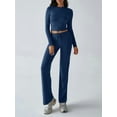thumbnail image 4 of Conjuntos de 2 Piezas para Mujer, Larga, Cuello Redondo, Pantalones Acampanados de Cintura Alta, Conjuntos de Chándal, Ropa de Calle. Azul Real S, 4 of 9