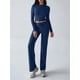 thumbnail image 4 of Conjuntos de 2 Piezas para Mujer, Larga, Cuello Redondo, Pantalones Acampanados de Cintura Alta, Conjuntos de Chándal, Ropa de Calle. Azul Real S, 4 of 9