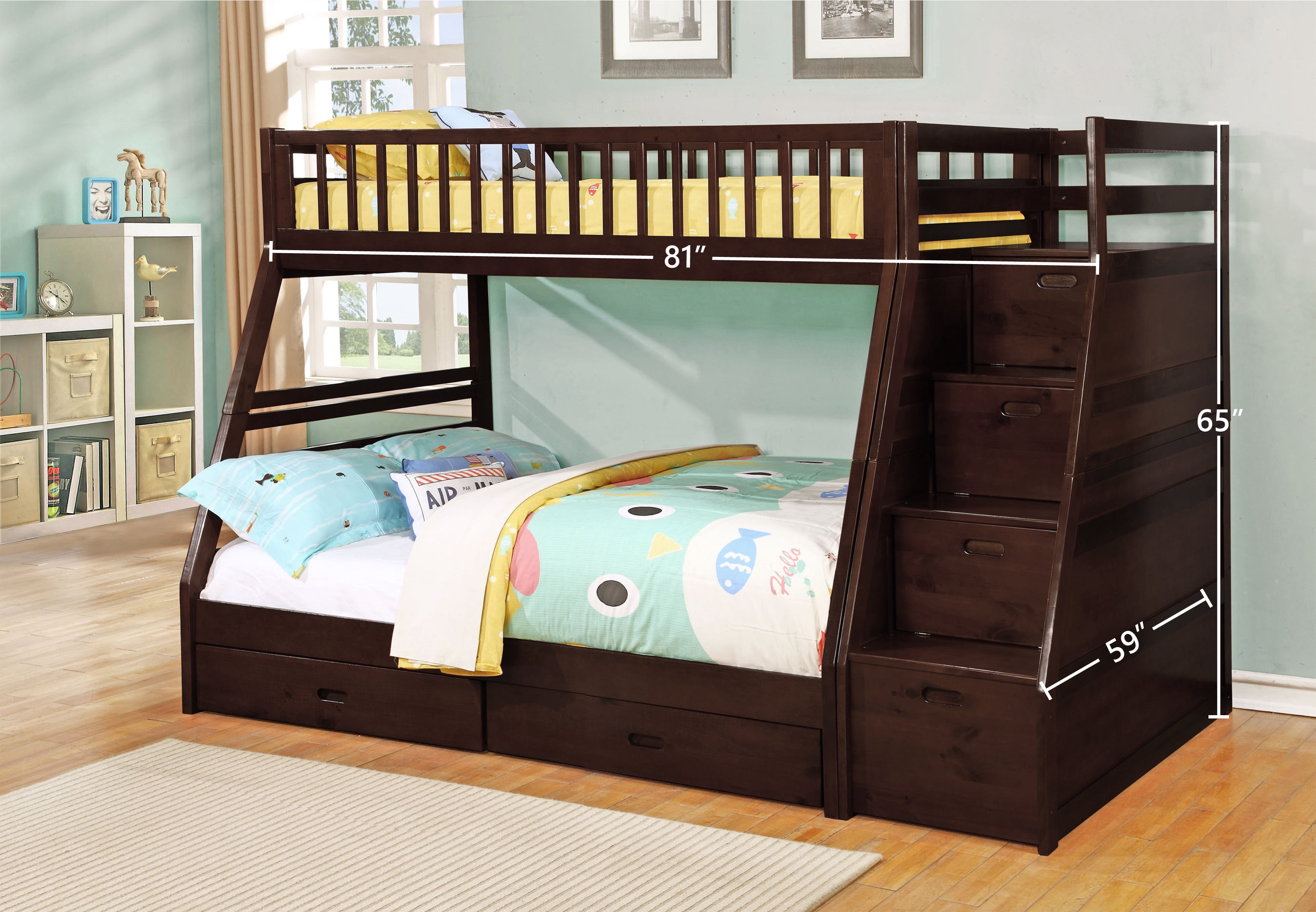 Darla twin over full staircase bunk bed with storage deals