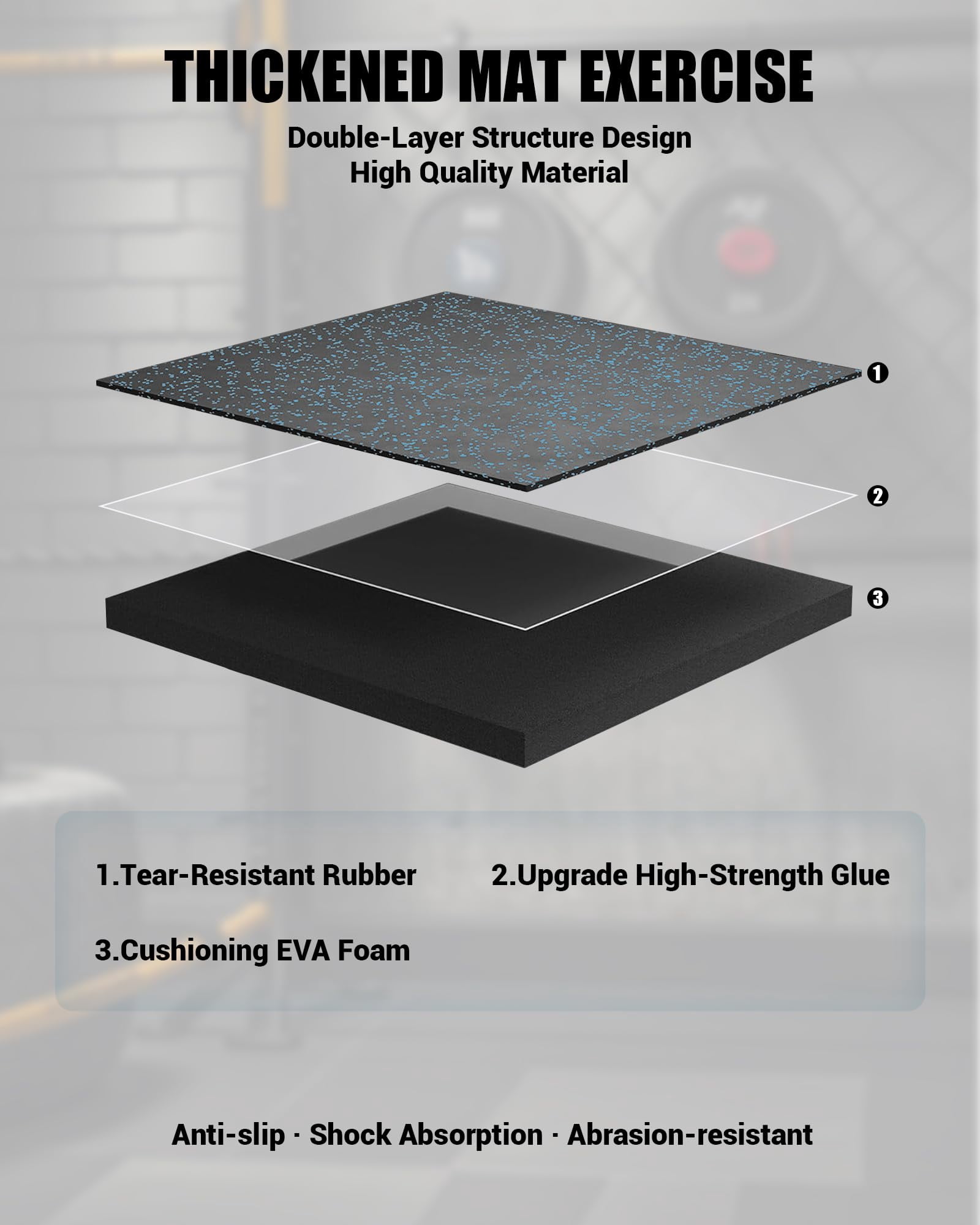 PYY Interlocking Gym Flooring Tiles Rubber Top with EVA Foam Approx 0.6in Thick Puzzle Exercise Mats for Home Gym Workout Heavy Equipment Base Black with Blue Flecks