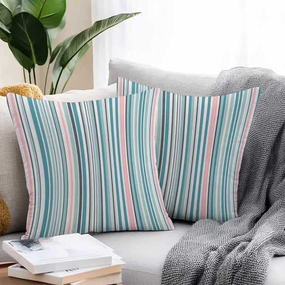 Throw Pillow Covers 20x20 Inch Set of 2, Colored Stripes Waterproof Outdoor Pillow Covers, Modern Abstract Pink Blue Turquoise Lines Decorative Cushion Pillowcases for Couch, Sofa, Bed, Garden, Patio