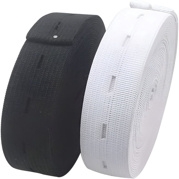 TUWAFE 10 Pack Button Hole Elastic Band Spool, Adjustable Waistband Cord with Buttonholes, Elastic for Sewing, Black and White Elastic for Pants and Garments