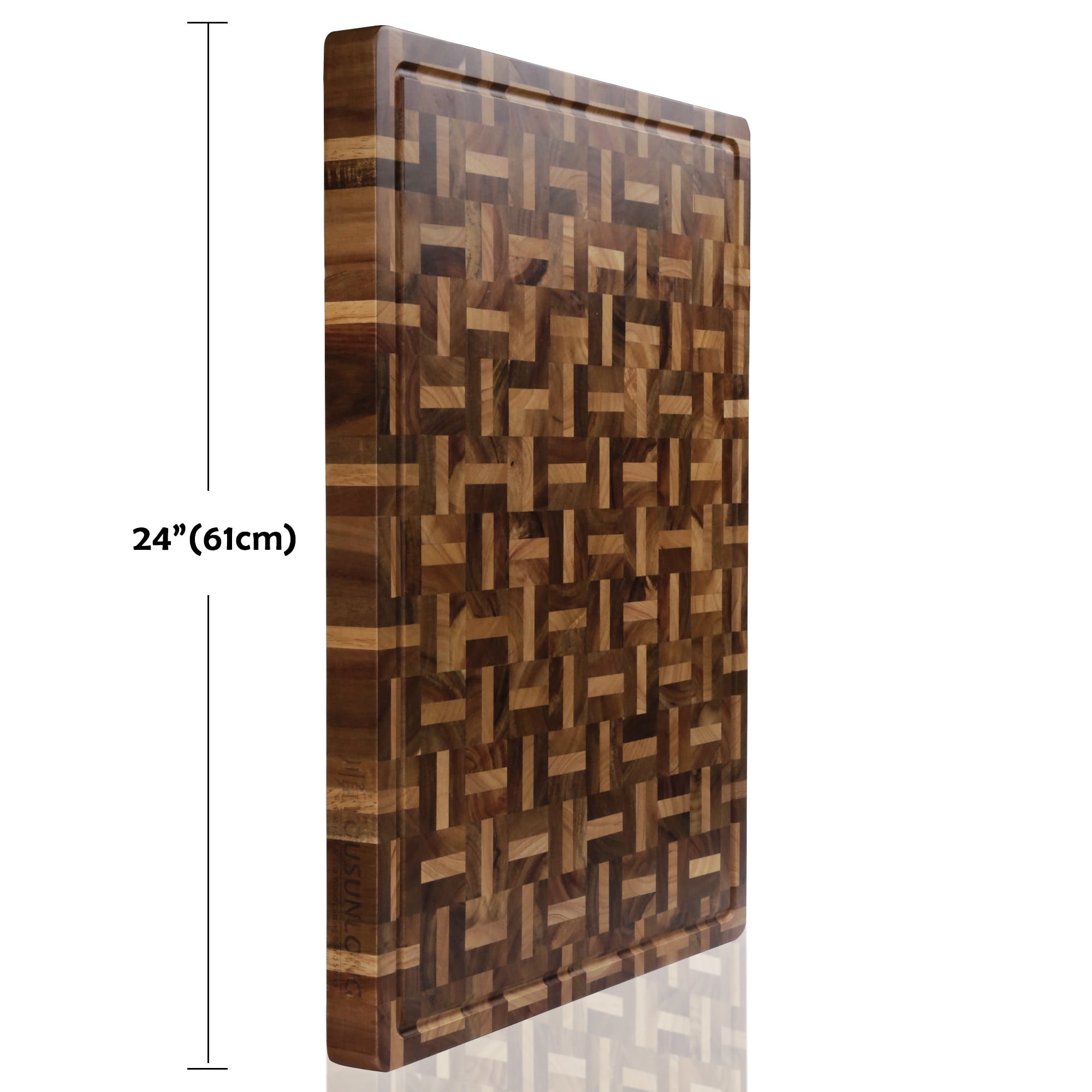 YOUSUNLONG Cutting Board End Grain Acacia and Oak with Juice Groove, Reversible 24 x 18 x 1.5 Butcher Block