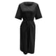 thumbnail image 4 of Vestido largo de lino para mujer talla grande - Cintura con cordón, abertura, manga corta, informal, 4 of 6