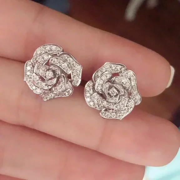 1Ct Round Cut Moissanite Flower Women's Stud Earring 14K White Gold Plated