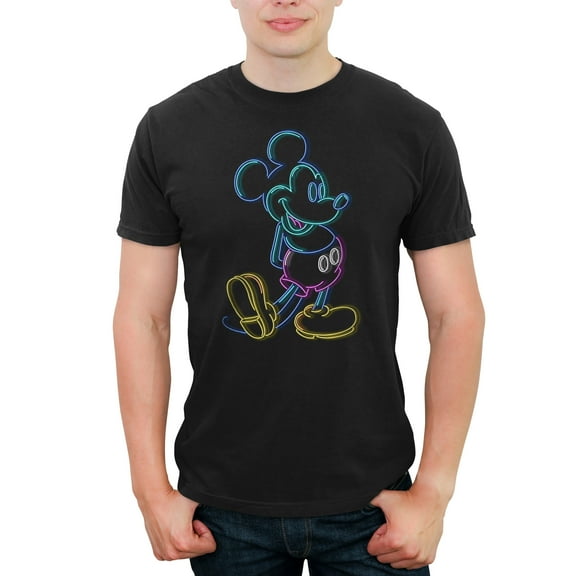 Mickey & Friends Men's Neon Mickey Mouse Outline Graphic Tee,