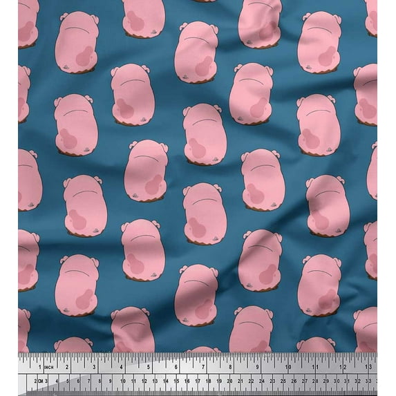 Soimoi Polyester Crepe Fabric Pig Animal Print Fabric by The Yard 52 Inch Wide