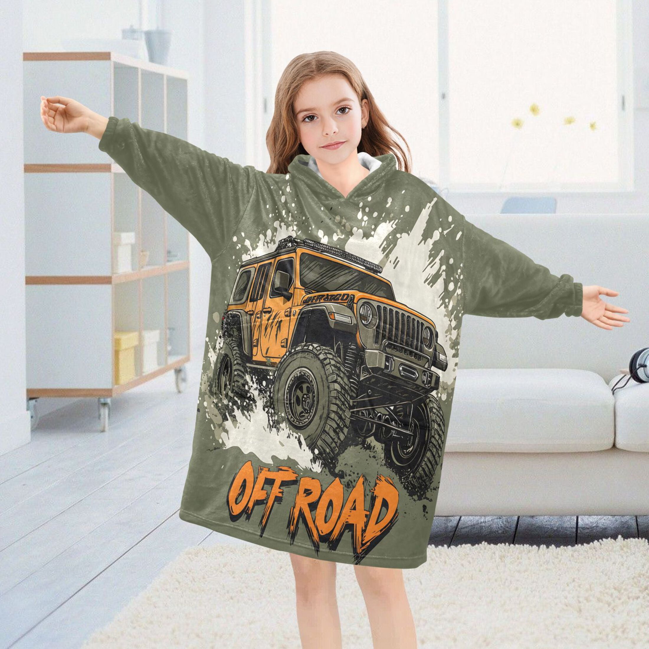 joogoo Wearable Blanket Hoodie Monster Truck Off Road for Flannel Sherpa Pocket 3-14 YR L