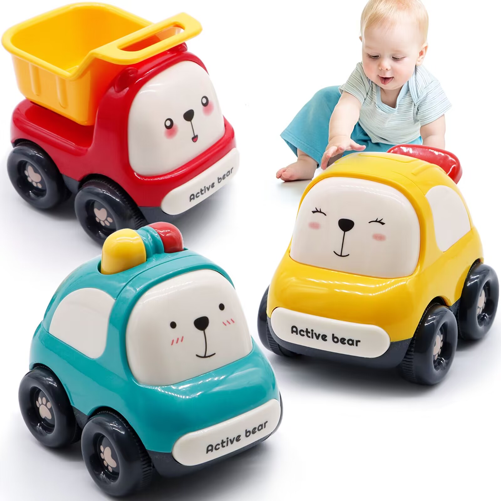 MOONTOY Push Toy Cars for 1 Year Old, Baby Toys 12-18 Months, Infant Play Vehicle Set, Toddler Toys Age 1-2, Baby Racing Cars, First Birthday Gift for 1 2 Year Old Boy Girl