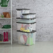 Sterilite 76 Quart Stacker Storage Bin, Clear Plastic Storage Container with Latch Lid, Durable, Dark Gray