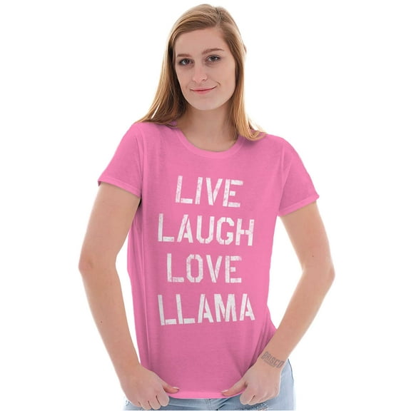 Live Laugh Love Llama Alpaca Humor Womens Fitted Plus Size Graphic Tee Brisco Brands 2X