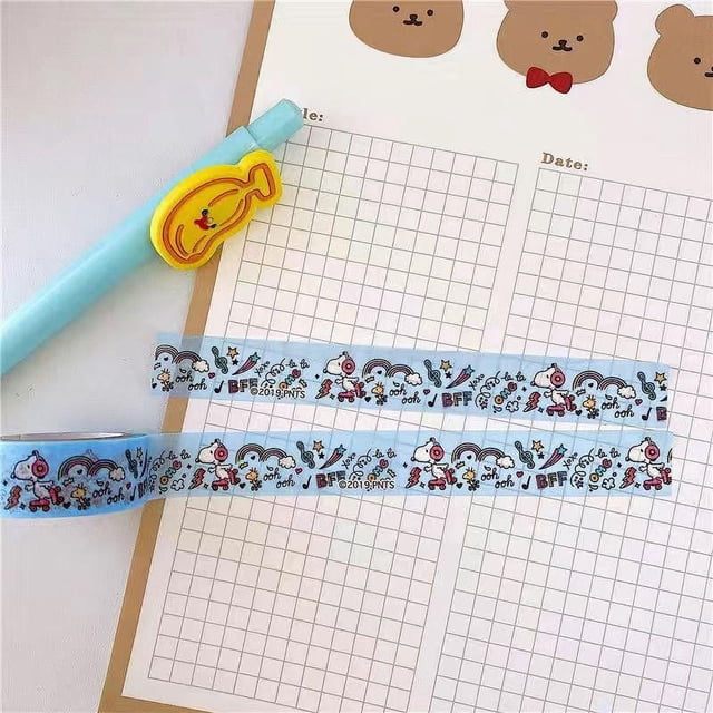 5M Nueva Serie Snoopy Charlie Brown Pegatinas de Cinta de Papel de Dibujos Animados Kawaii 7 Estilos Material de Decoración de Cuentas de Mano para Regalos de Niñas