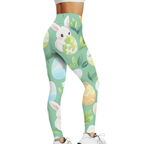 LIIPEE Women Leggings Casual High Waist Slim Fit Ankle Length Leggings Stretchable Easter Printed Lifting Yoga Pants Fashion Comfortable Soft Breathable Leggings,Green,L