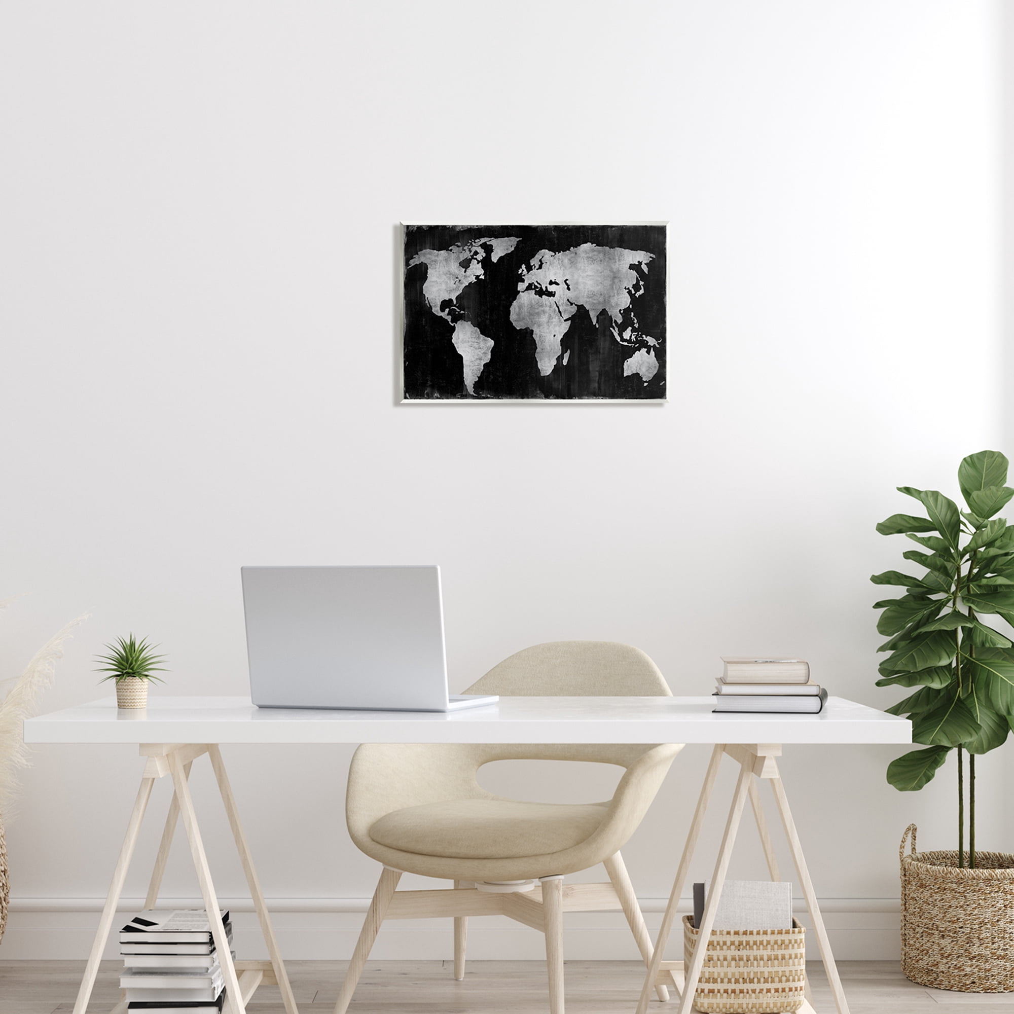 Stupell Weathered Black World Map Travel & Places Painting Wall Plaque Unframed Art Print Wall Art