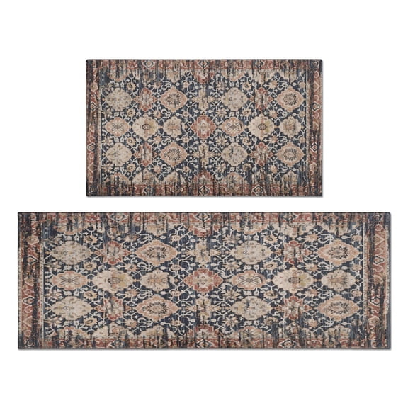 Kitchen Rugs and Mats Non Skid Washable Boho Brown Carpet Kitchen Mat and Rug Set,Floor Cushion Waterproof Rug,Rubber Backed Area Rugs for Kitchen Laundry