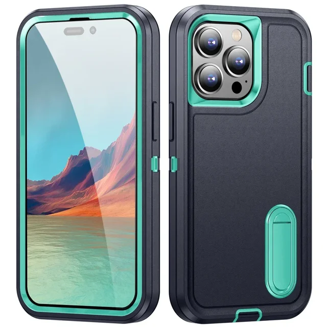 Case For iPhone 16 11 13 12 14 15 Pro Max XS XR 8 Plus Heavy Duty Shockproof Anti-Scratch Rugged Protective with Kickstand Cover Blue Green iPhone 15 Plus