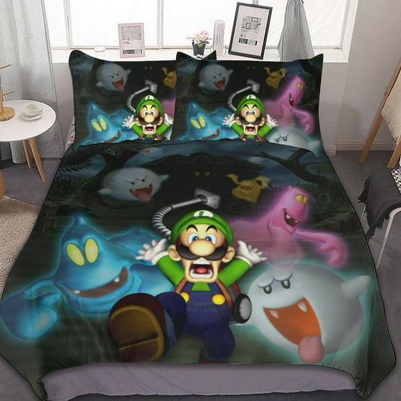 Cartoon Scary Luigi's Mansion 3 Piece Bedding Sets Decor Comforter Sets With One Duvet Cover Two Pillowcases