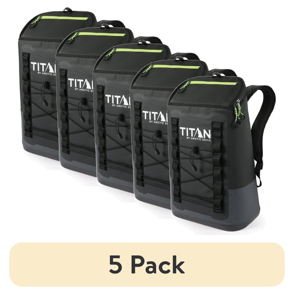 (5 pack) Titan by Arctic Zone 24 Can, 16 Quart Welded Cooler Backpack with Waterproof Exterior, Black