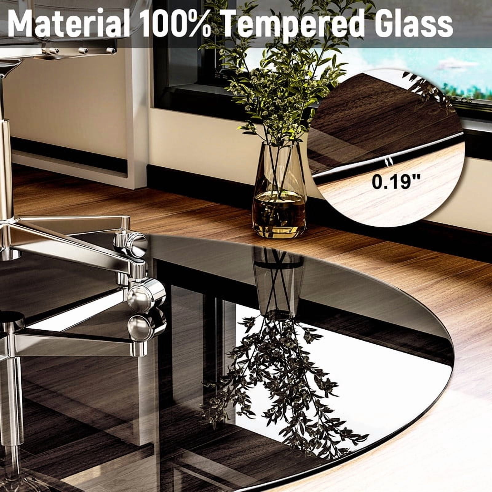 Mirrasia 46" Round Tempered Glass Floor Mat Heavy Duty Hard Office Chair Mat,Gray