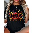 thumbnail image 1 of Women'S Plus Size Casual Short Sleeve TShirt Faithinspired Design Vibrant Jesus Splash Paint Graphic, Colorful abstract art, Round Neck, Machine Washable, Black, Geometric Pattern, allSeason W, 1 of 6