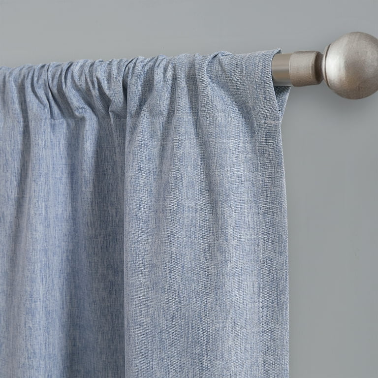Mainstays Linen Look Blackout Curtain Panel Pair, Blue photo 2