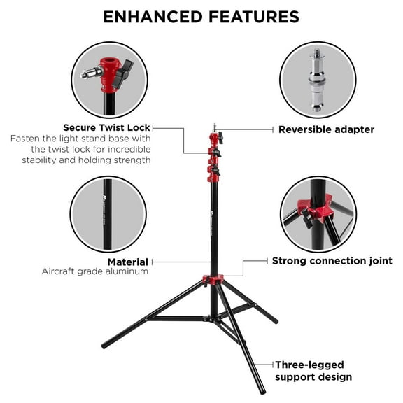 Flashpoint Pro Air-Cushioned Heavy-Duty Light Stand (Red, 7.2')