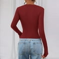 thumbnail image 4 of Long Sleeve Shirts for Women V Neck Fitted Fall Basic Tshirts Going Out Tops 2025 Casual Trendy Clothes Wine L, 4 of 5
