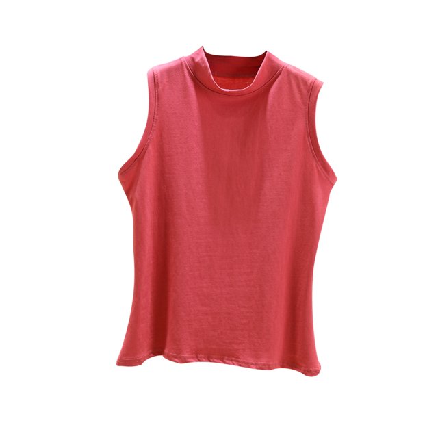 Mrat Spandex Tank Tops Women's Solid Round Neck Half High Collar Sleeveless Round Neck Racerback Tank Tops for Women S-271 Watermelon Red-A L