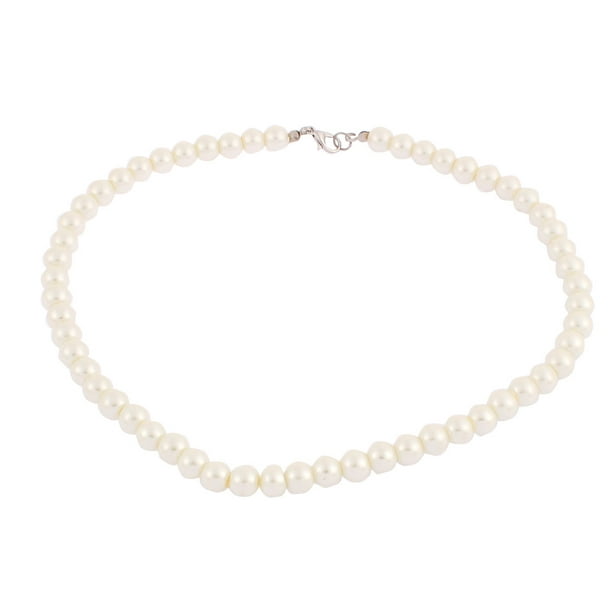 Wedding Faux Round Pearl Beaded Linked Necklace Off White 45cm Length Walmart.com