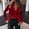 thumbnail image 2 of Beach Vacation Clothes for Women, Tops for Women Trendy, Stylish Women's Casual Winter Blouse Velvet Long Sleeve Button Down Elegant Pocket Top for Everyday Wear, 2 of 6
