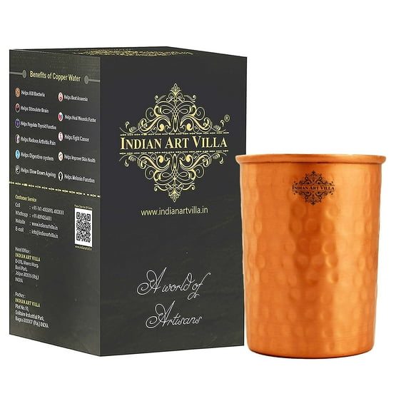 Indian Art Villa Copper Hammered Lacquer Coated Glass, Drinkware, Brown, 9.3 oz