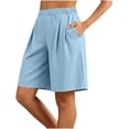 thumbnail image 6 of Women's Soft Fabric Elastic Waist Casual Shorts with Pockets, Solid Color Pleated Loose Fit, Shorts for Women Summer, Lounge Athletic | VerBelle,Light Blue M, 6 of 9