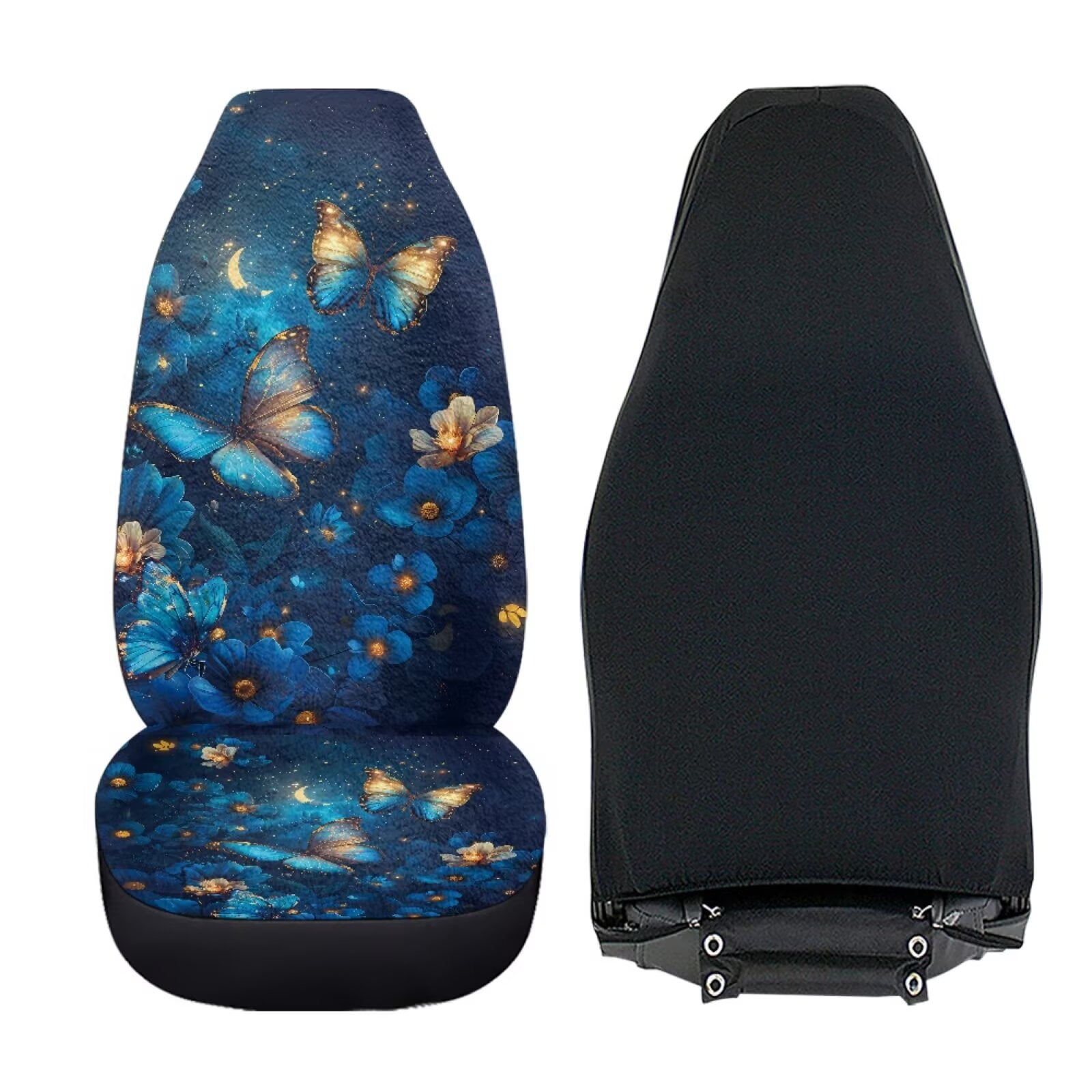 Uorisanigo Car Seat Covers 2 Front Set, Premium Soft Plush Blue Butterfly Aoto Seat Covers for Sedans SUVs Pick-up Trucks, Car Interior Accessories, Universal Fit & Breathable